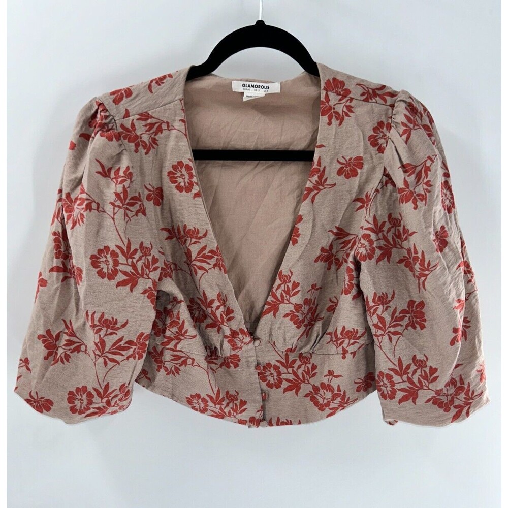 Women's Glamorous V-neck Puff Sleeves Crop Top Size 8